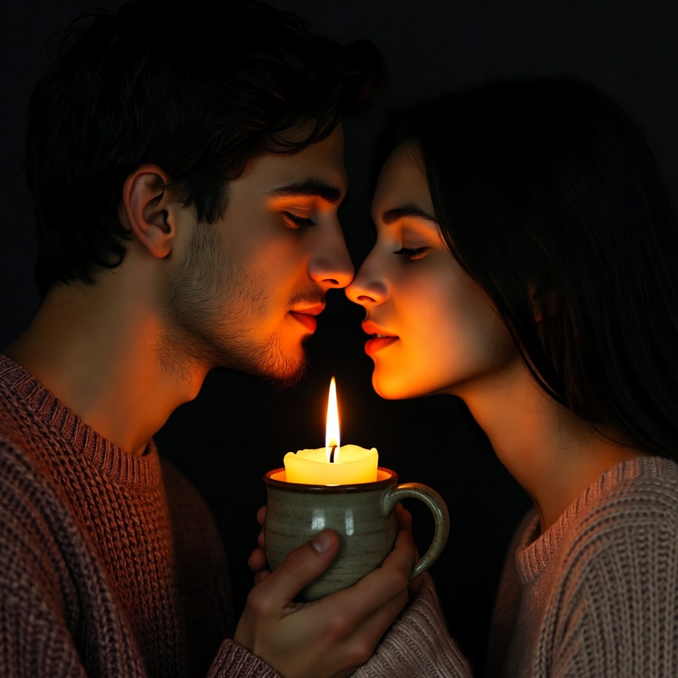 Couple nose-to-nose by candlelight Couple nose-to-nose by candlelight