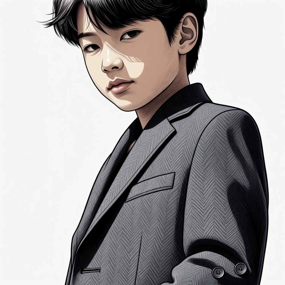 Asian boy in gray suit illustration Asian boy in gray suit illustration