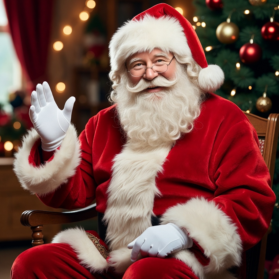Smiling Santa Claus waving in chair Smiling Santa Claus waving in chair