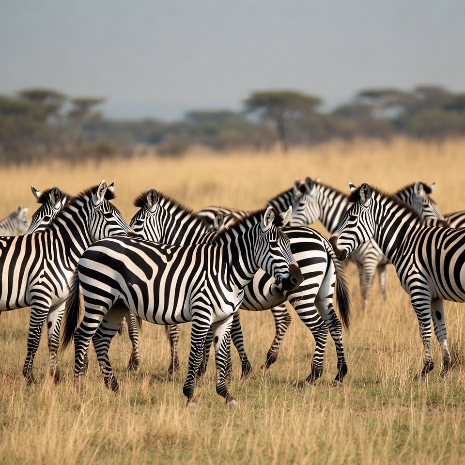 Herd of zebras in savanna grassland Herd of zebras in savanna grassland