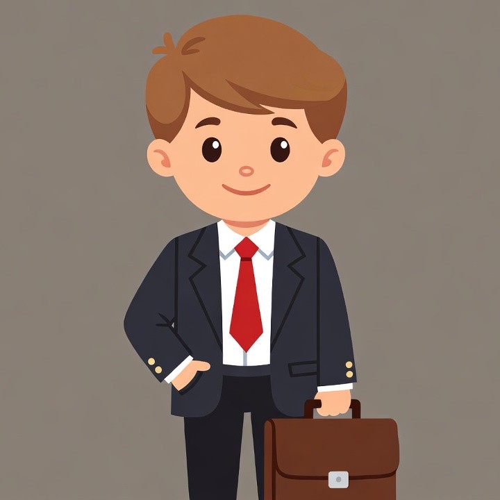 Cartoon boy in suit with briefcase Cartoon boy in suit with briefcase