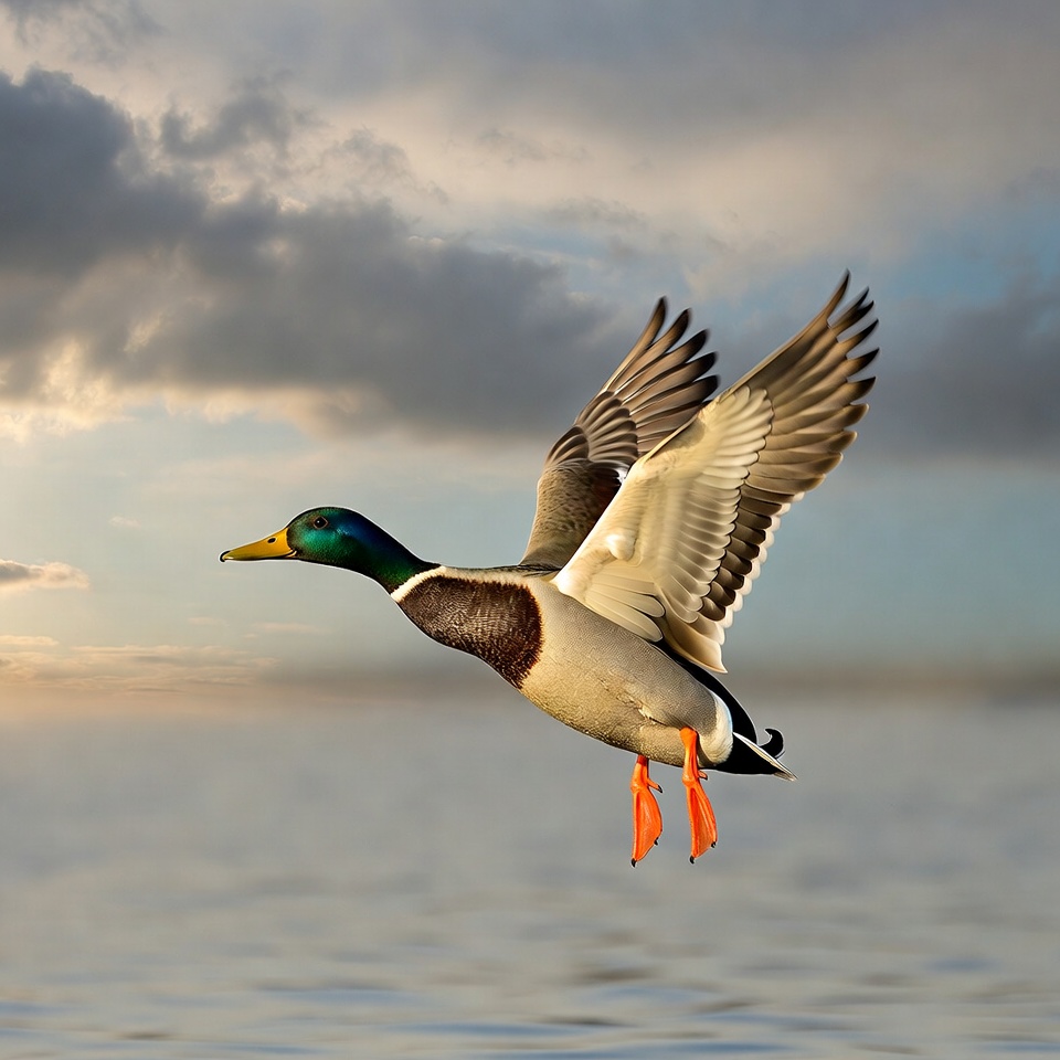 Mallard Duck Flying over Water Mallard Duck Flying over Water