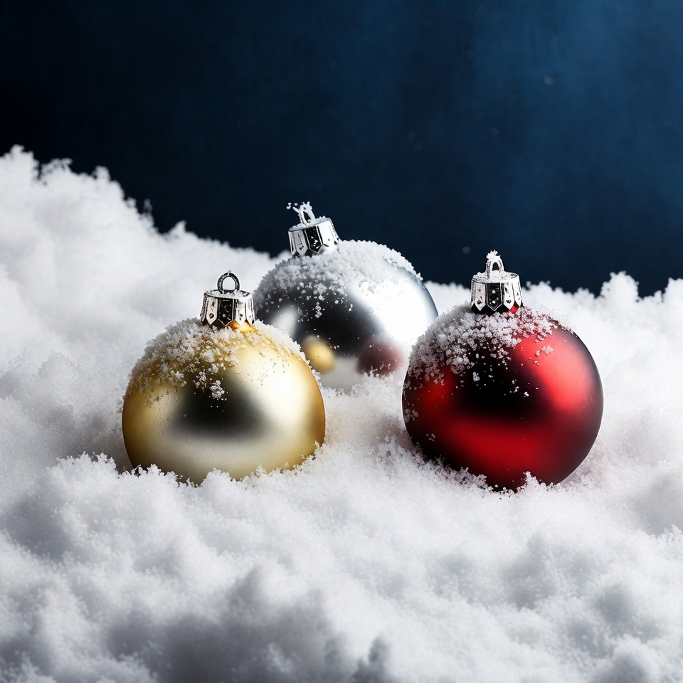 Colorful Christmas Baubles on Snow Colorful Christmas Baubles on Snow