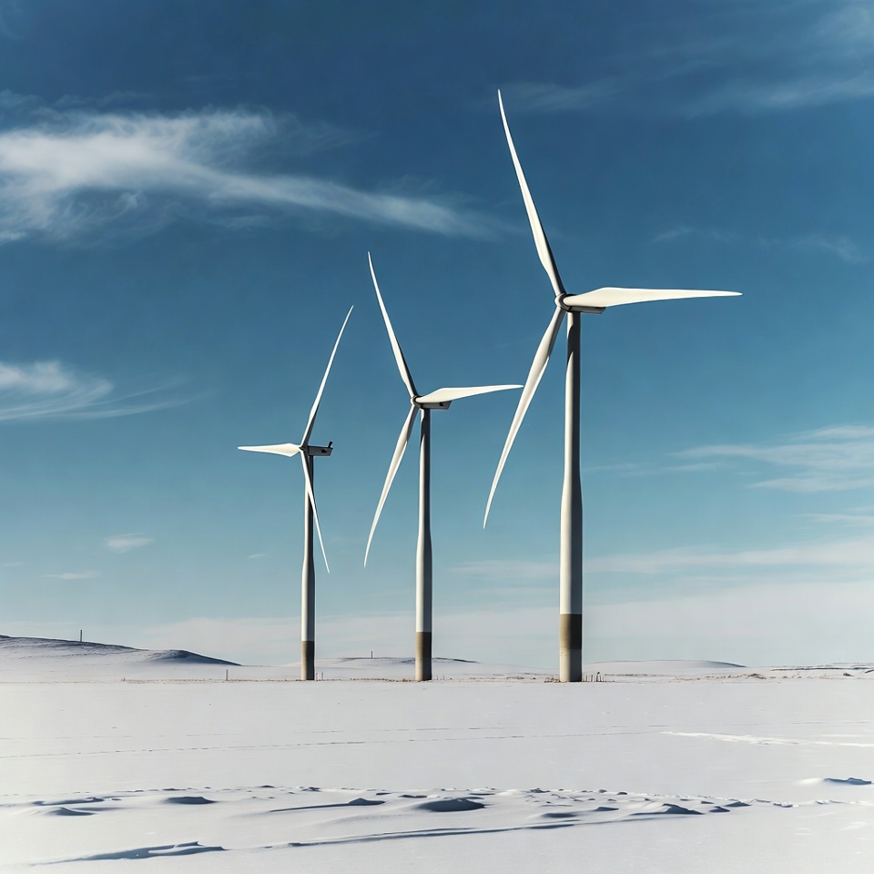 Wind Turbines in Snowy Landscape Wind Turbines in Snowy Landscape
