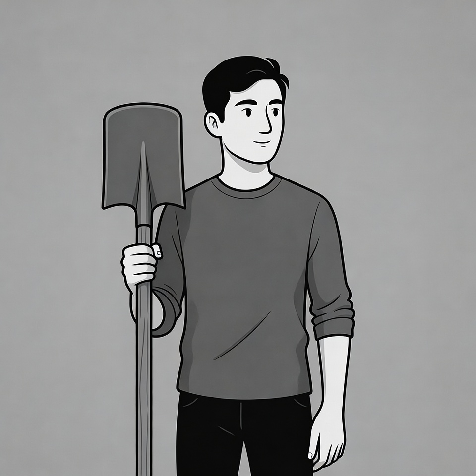 Man holding shovel illustration Man holding shovel illustration