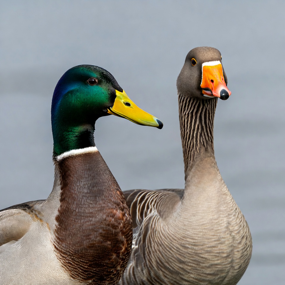 Mallard Duck and Goose Together Mallard Duck and Goose Together