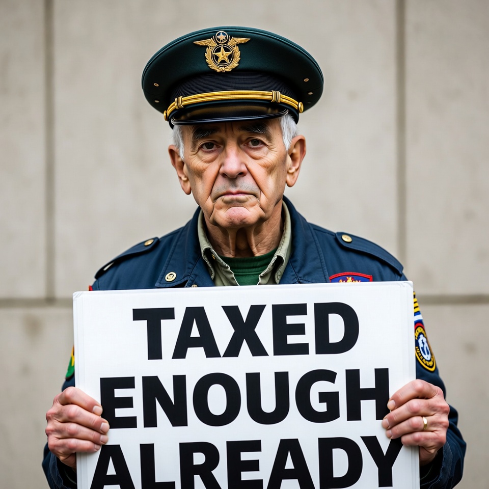 Elderly man holding Taxed Enough Already sign Elderly man holding Taxed Enough Already sign