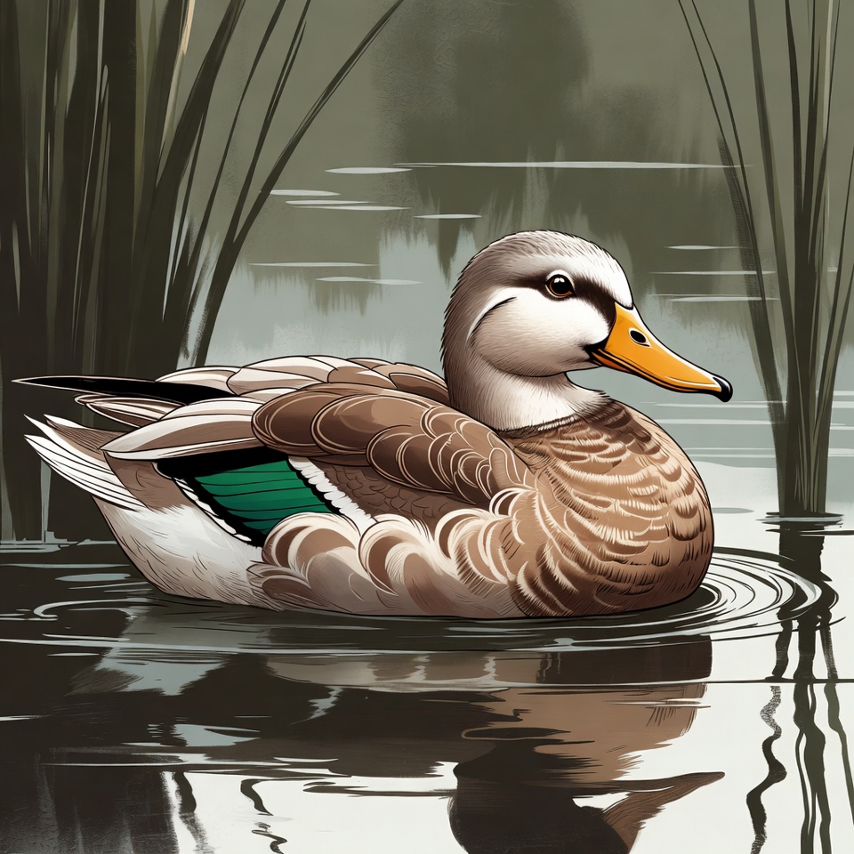 Mallard duck swimming in reeds Mallard duck swimming in reeds