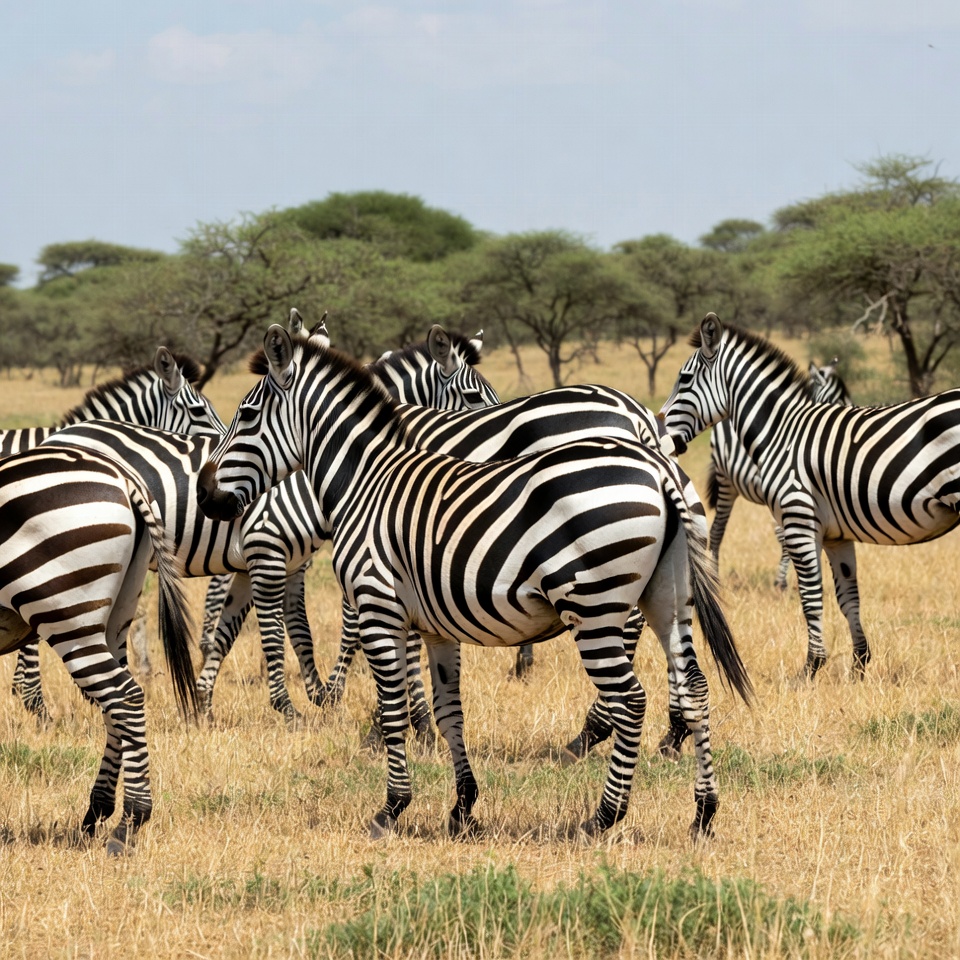 Herd of Zebras in Savanna Grassland Herd of Zebras in Savanna Grassland