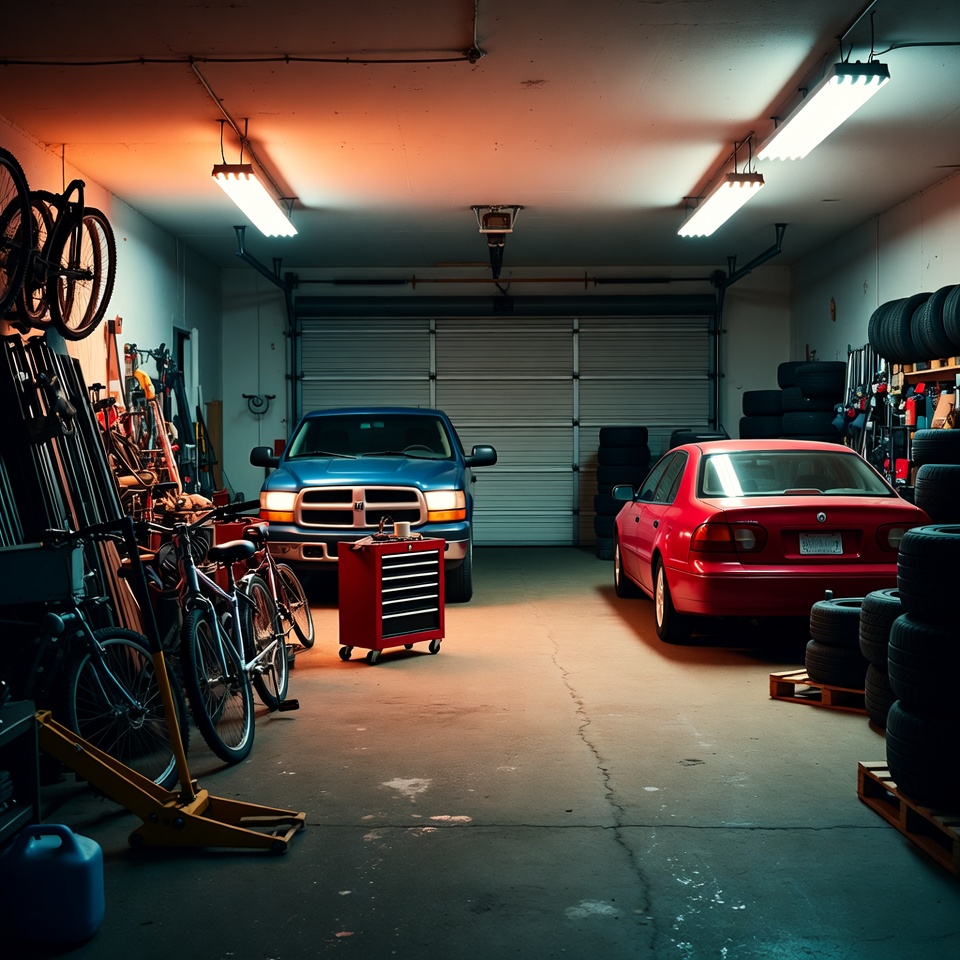 Cars in Garage with Tools Cars in Garage with Tools