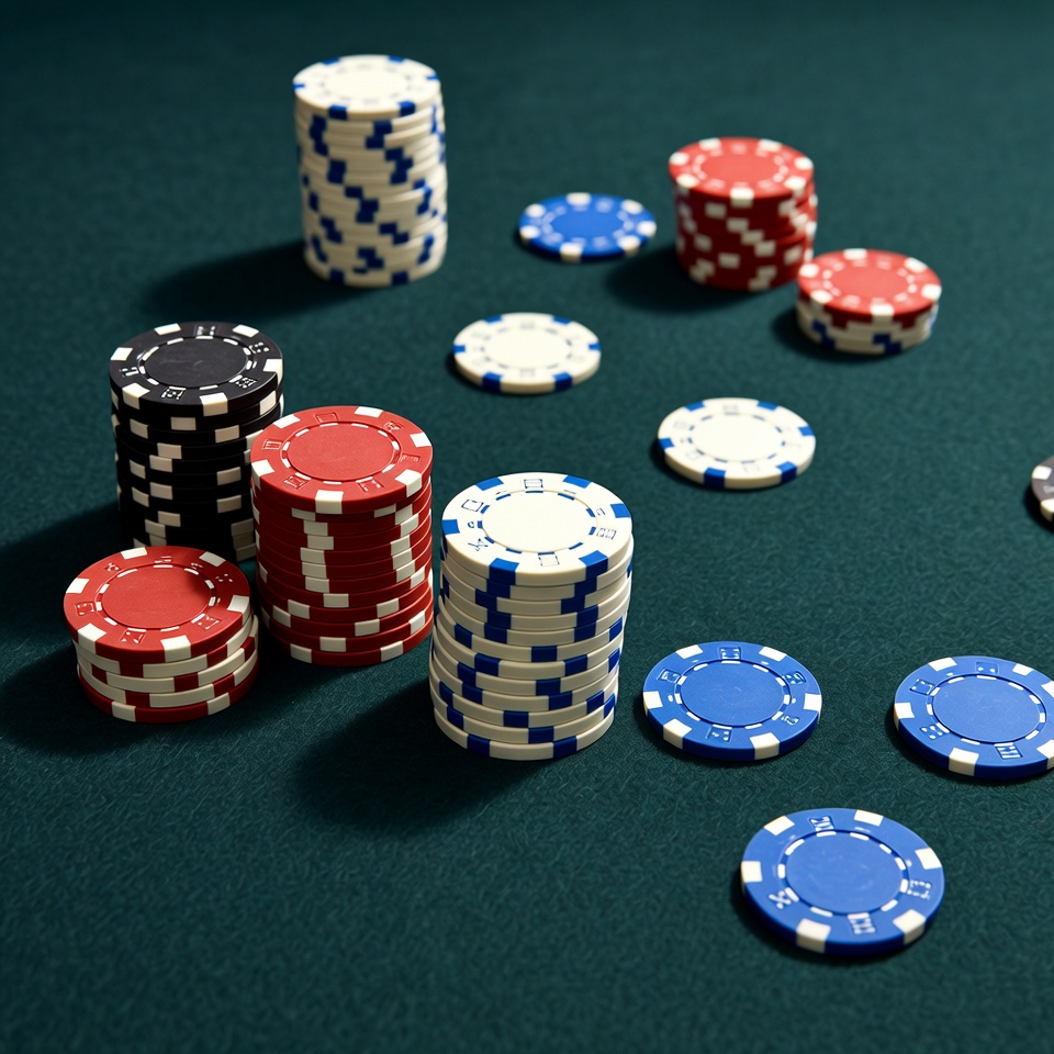 Colorful Poker Chips on Green Felt Colorful Poker Chips on Green Felt