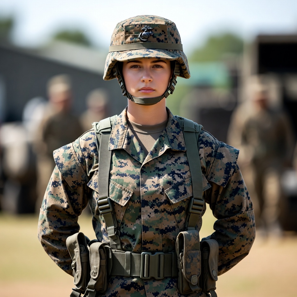 Female Marine in Camouflage Uniform Female Marine in Camouflage Uniform