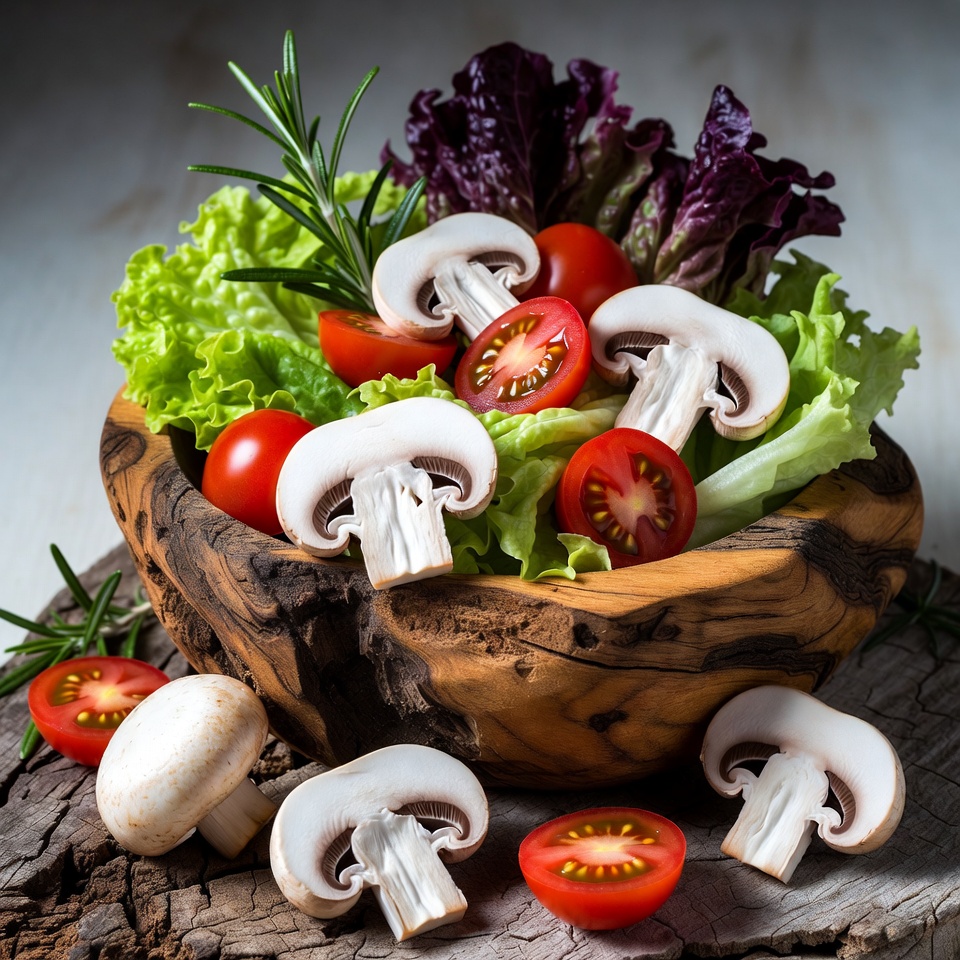 Fresh salad with mushrooms and tomatoes Fresh salad with mushrooms and tomatoes