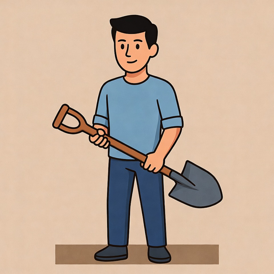 Man holding shovel illustration Man holding shovel illustration