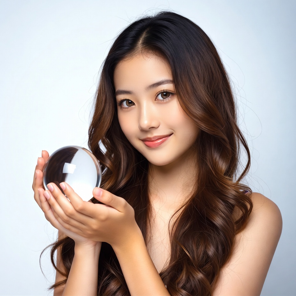 Asian woman holding crystal ball Asian woman holding crystal ball