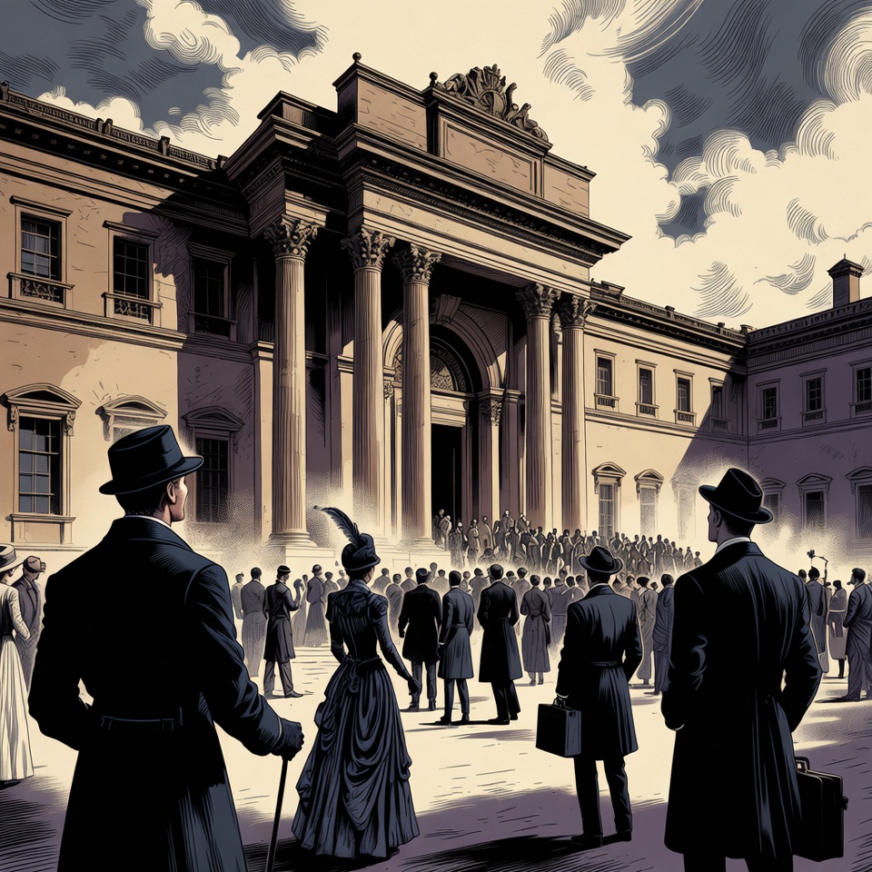 Victorian Crowd at Grand Building Entrance Victorian Crowd at Grand Building Entrance