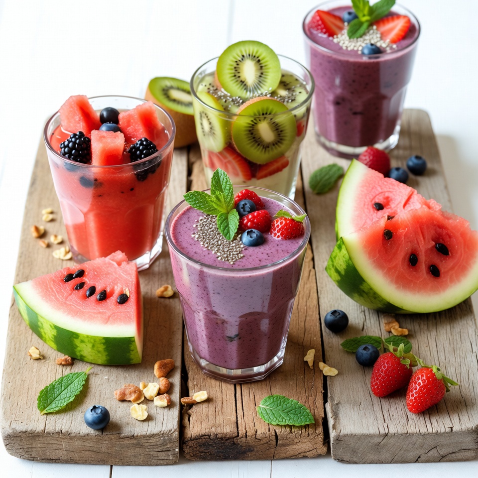 Colorful Fruit Smoothies with Watermelon Colorful Fruit Smoothies with Watermelon