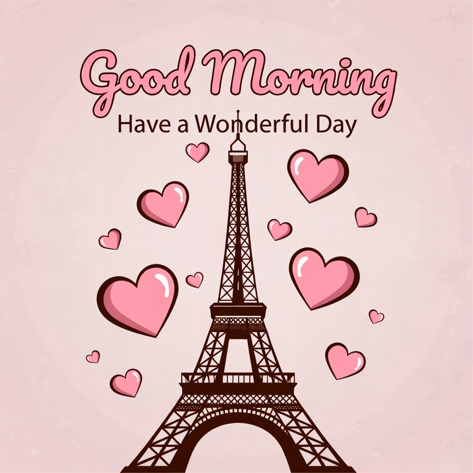 Pink Eiffel Tower Good Morning Illustration Pink Eiffel Tower Good Morning Illustration