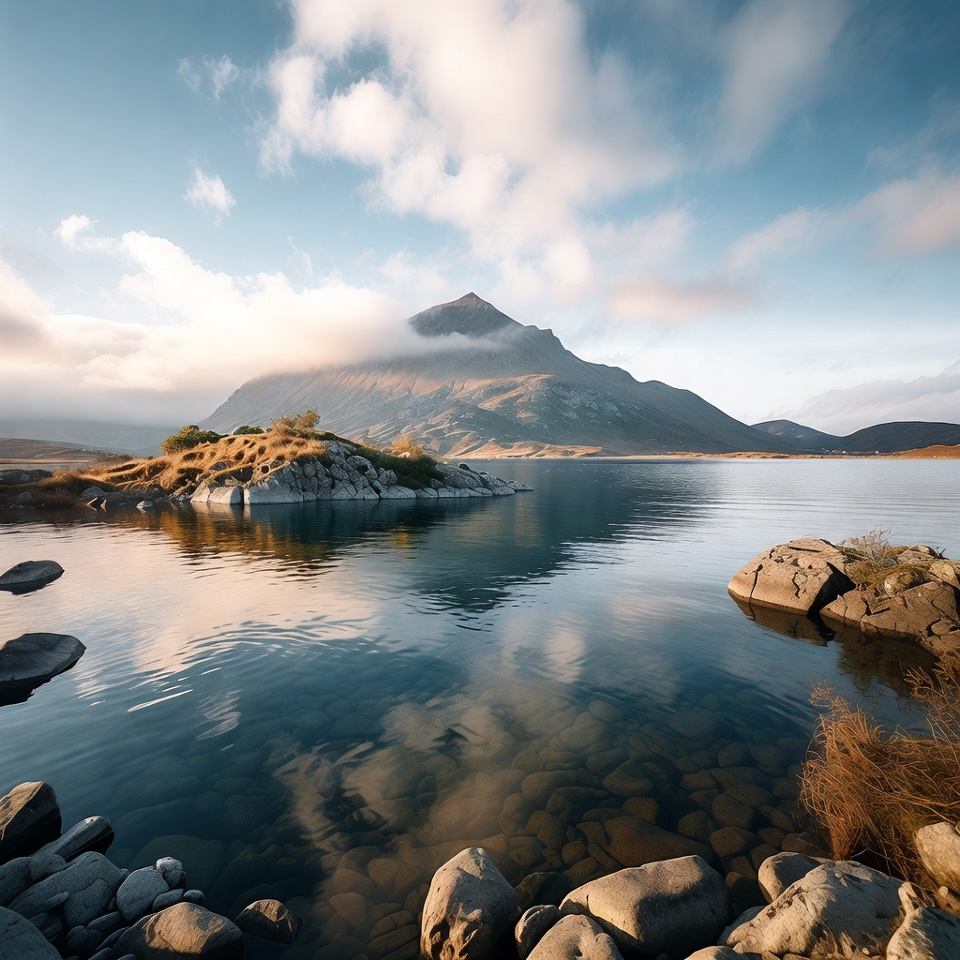 Mountain reflected in calm lake Mountain reflected in calm lake