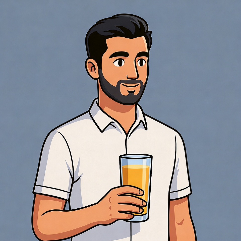 Man holding orange juice glass Man holding orange juice glass