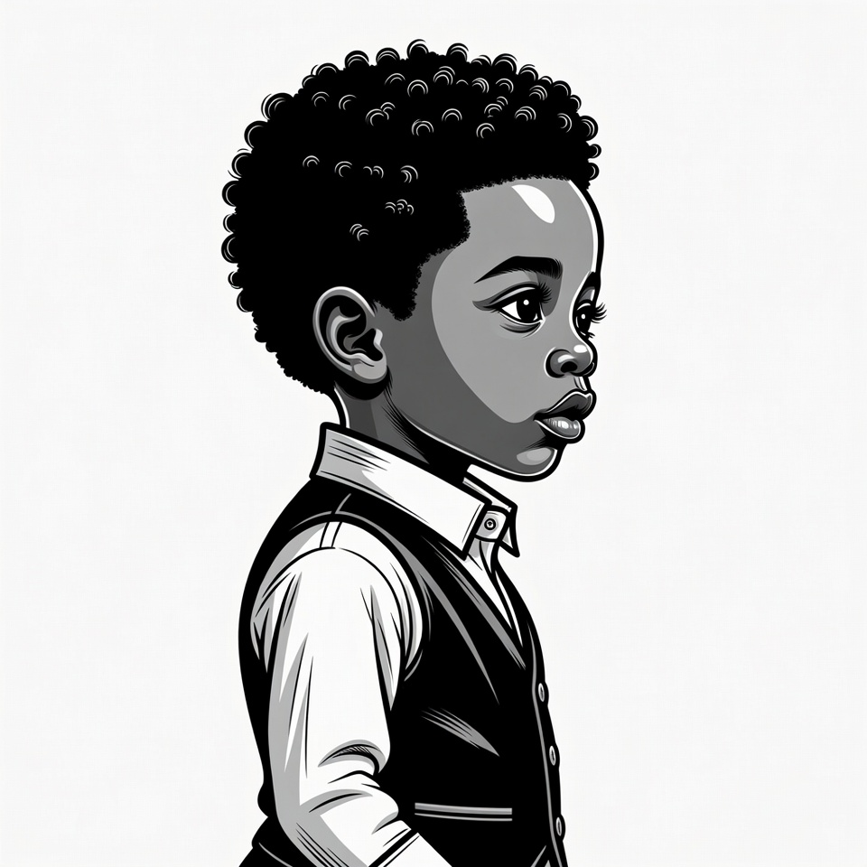 African-American boy in vest profile African-American boy in vest profile