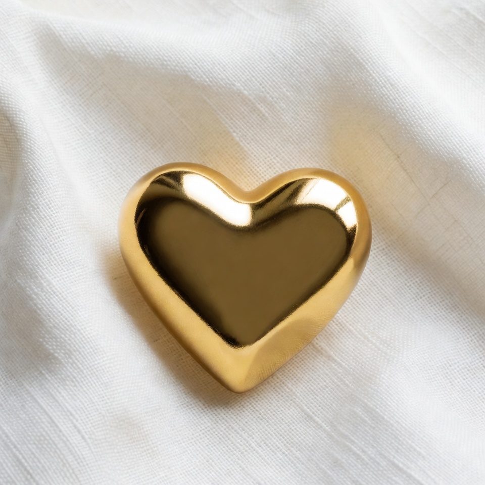 Shiny Gold Heart on White Fabric Shiny Gold Heart on White Fabric