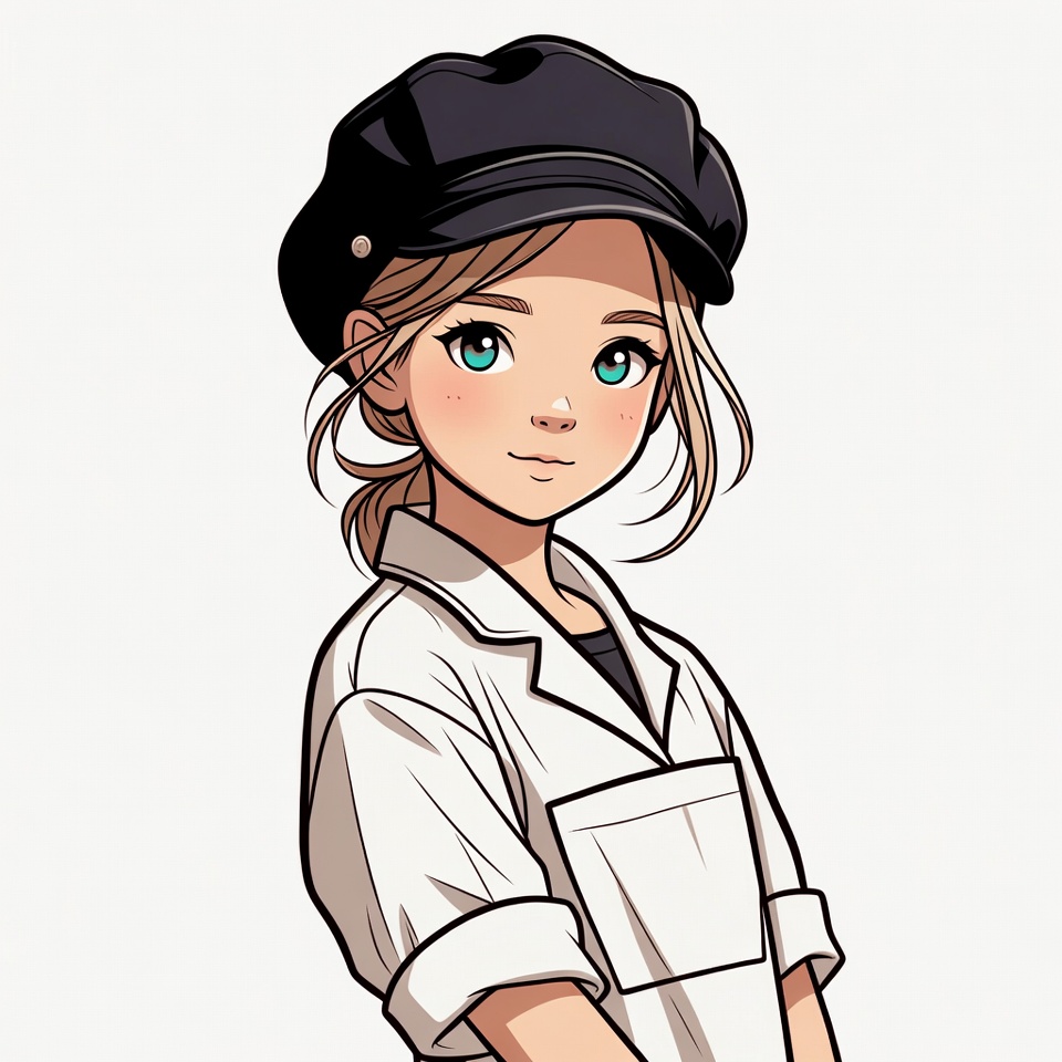 Anime girl in black beret and white jacket Anime girl in black beret and white jacket
