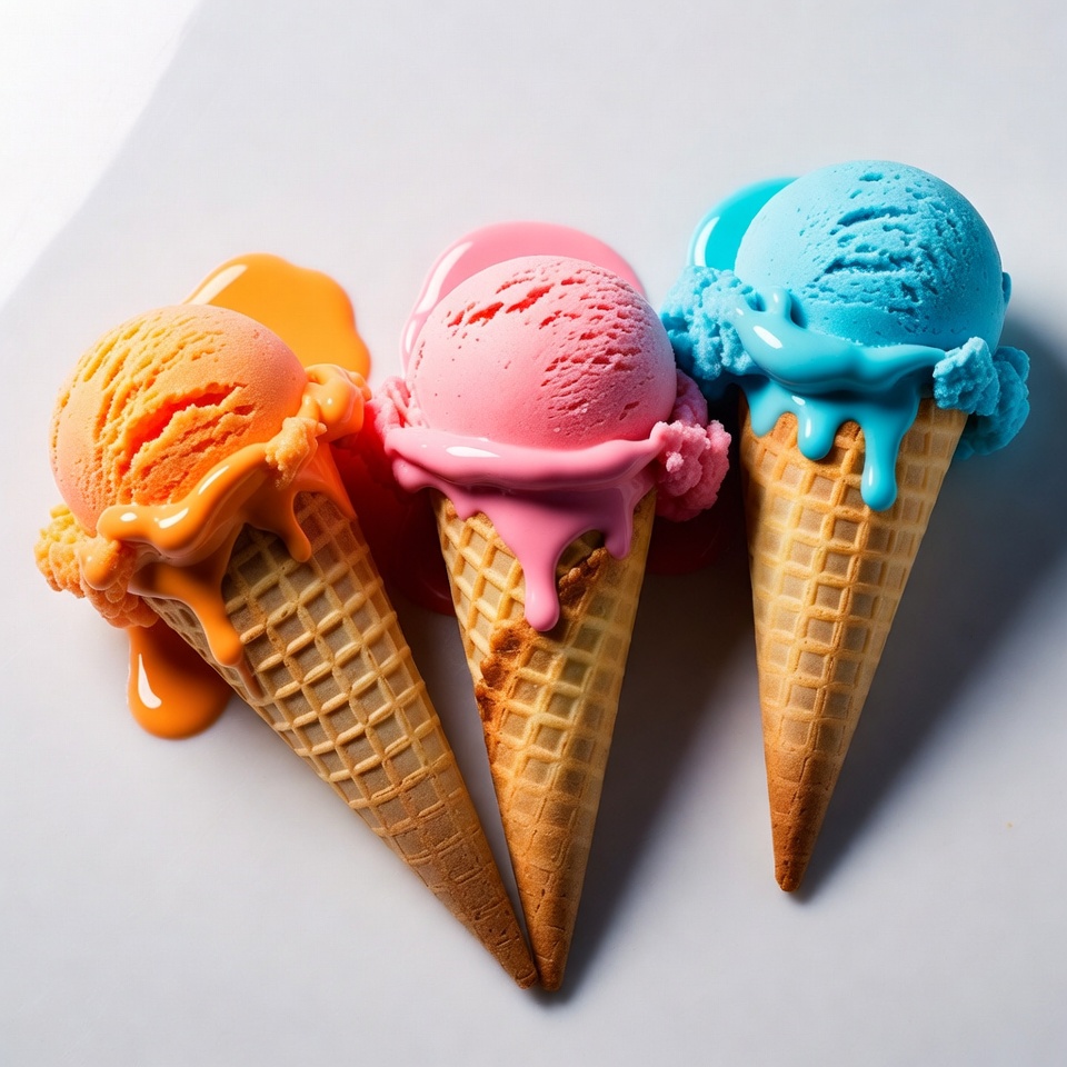 Three Melting Ice Cream Cones Three Melting Ice Cream Cones