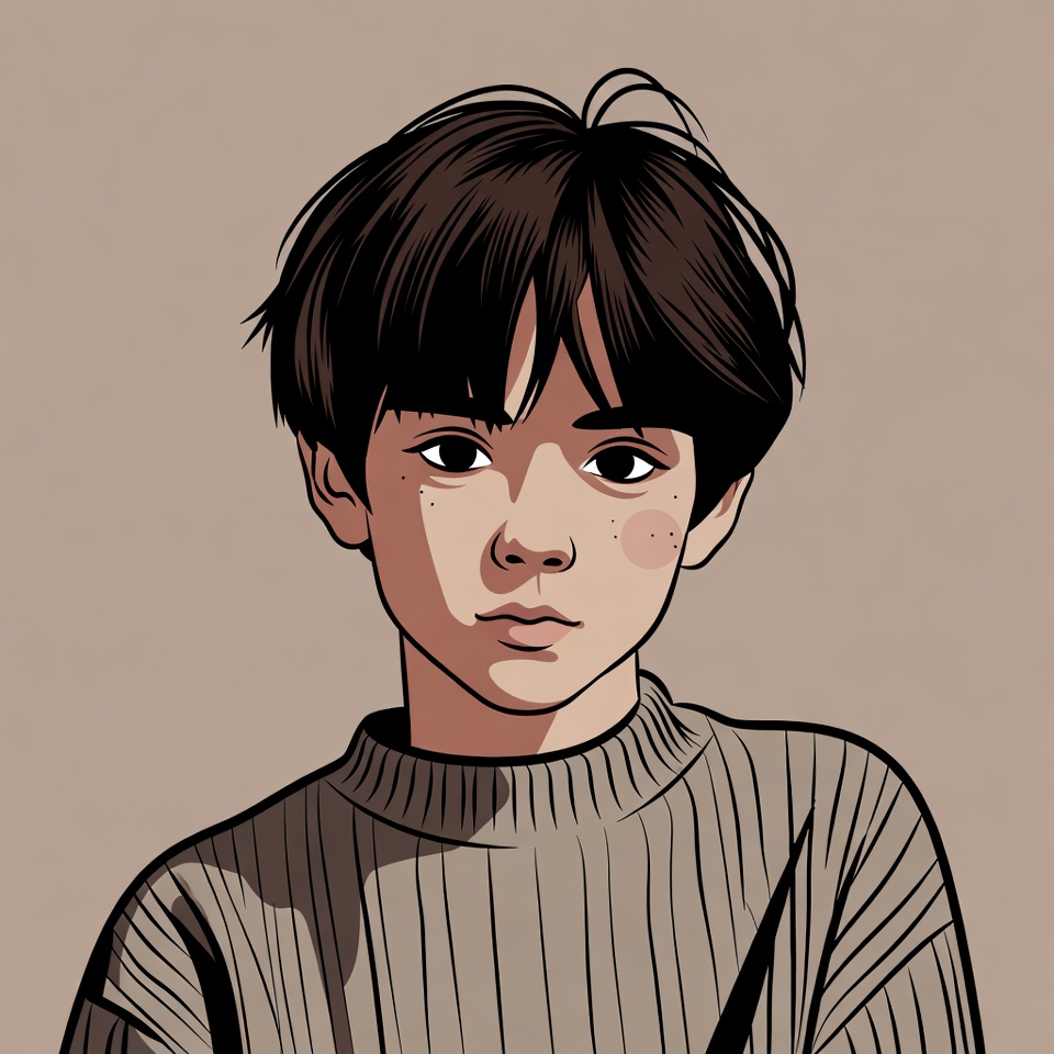Asian boy in turtleneck illustration Asian boy in turtleneck illustration
