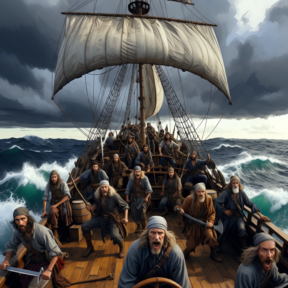Viking Warriors on Stormy Sea Ship Viking Warriors on Stormy Sea Ship