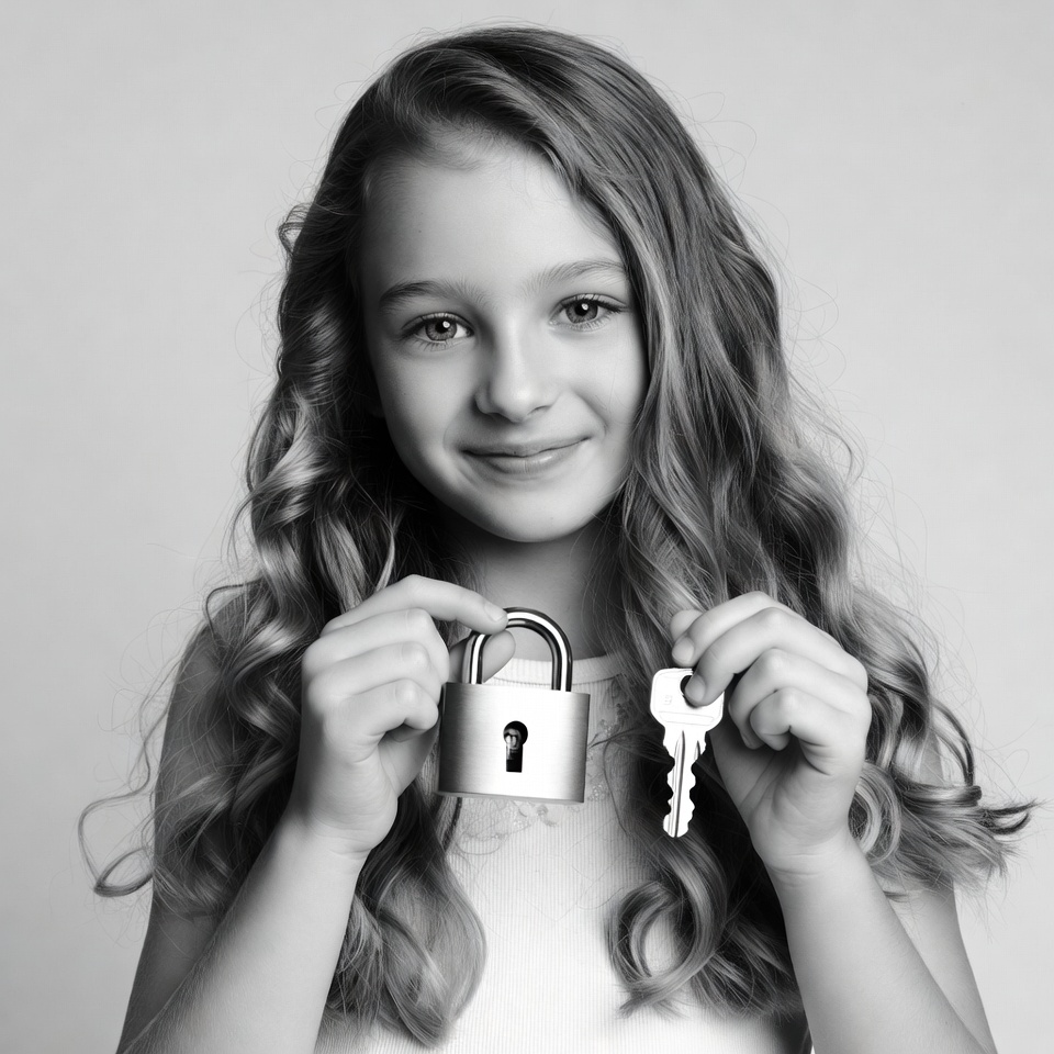 Girl holding lock and key Girl holding lock and key