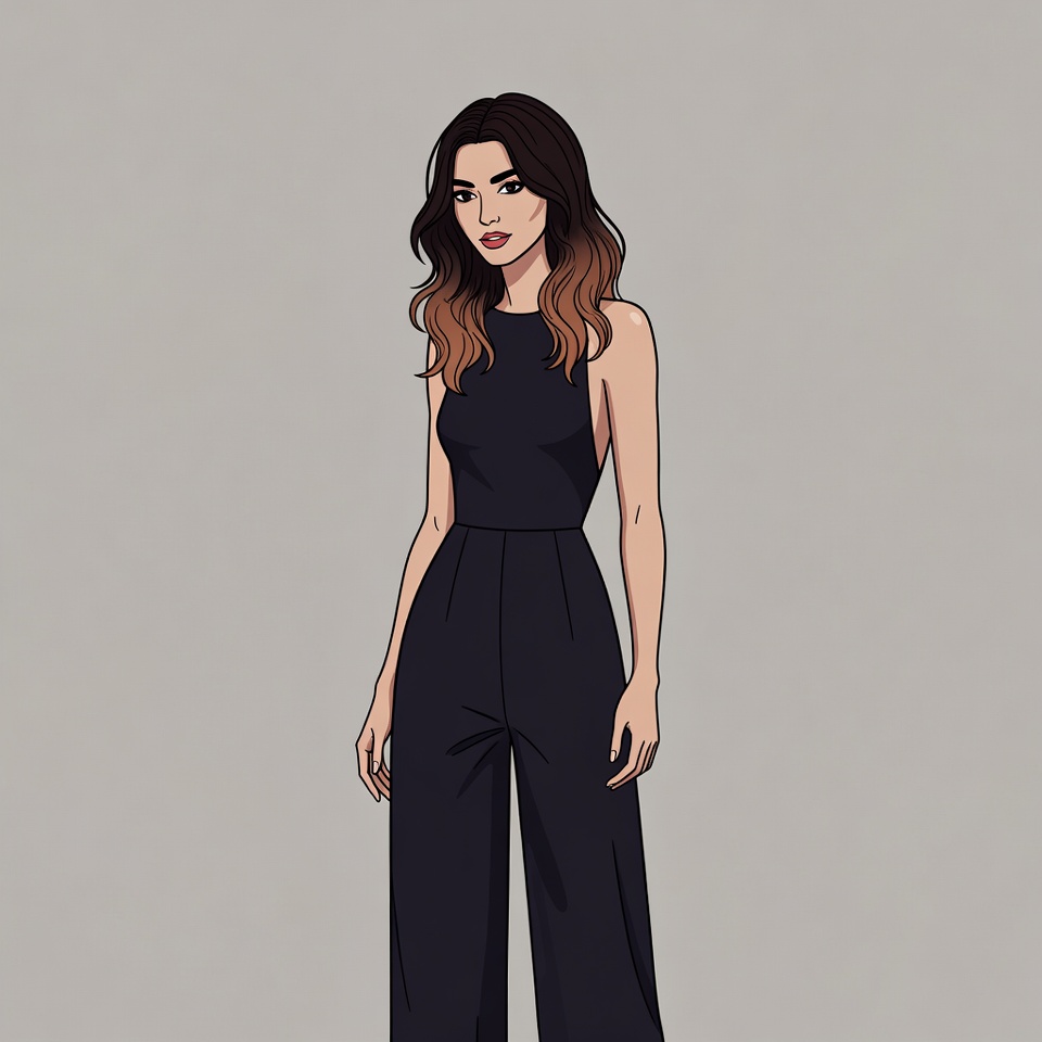 Woman in black jumpsuit illustration Woman in black jumpsuit illustration