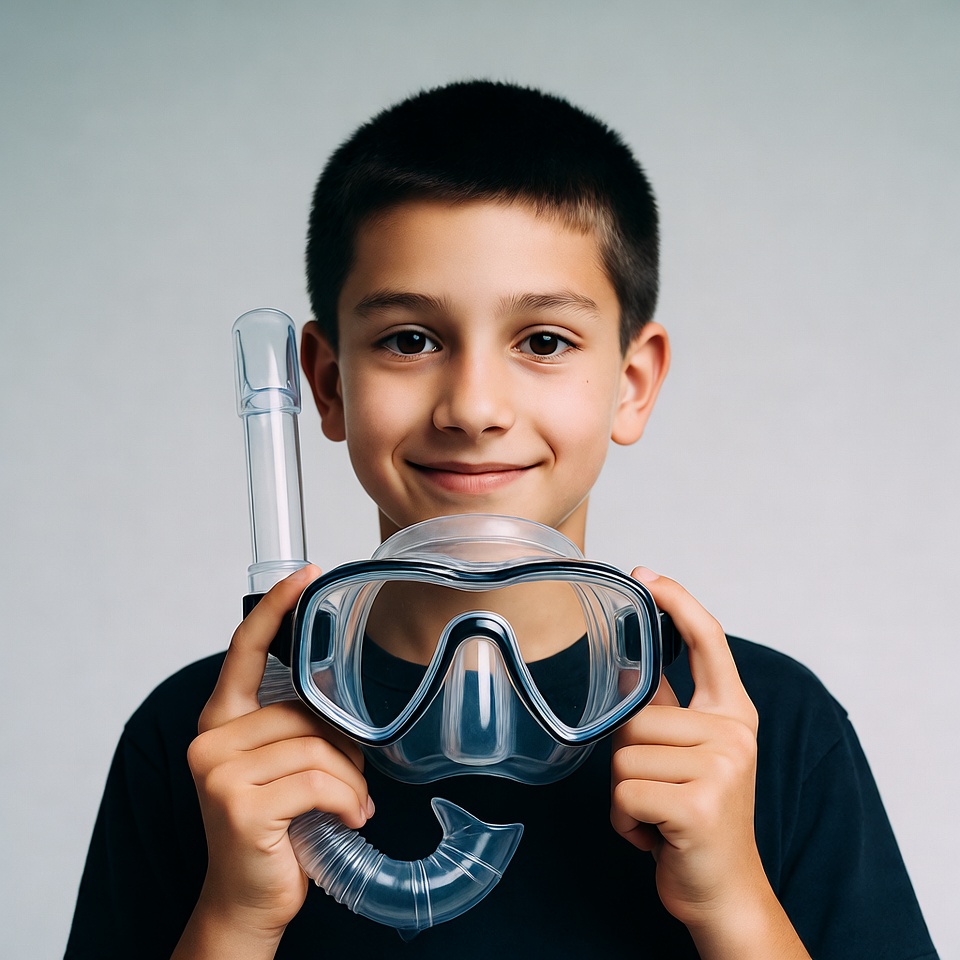 Boy holding snorkel mask Boy holding snorkel mask