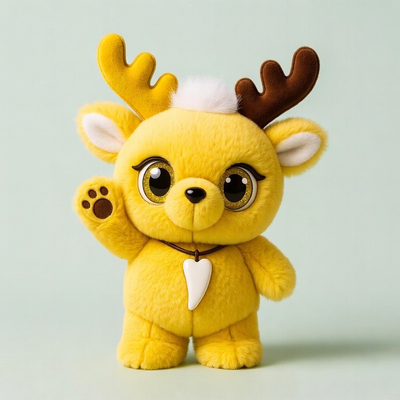 Cute yellow reindeer plush waving Cute yellow reindeer plush waving