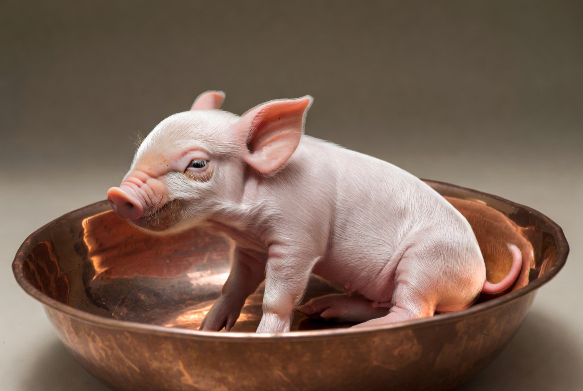 Baby pig in copper bowl Baby pig in copper bowl