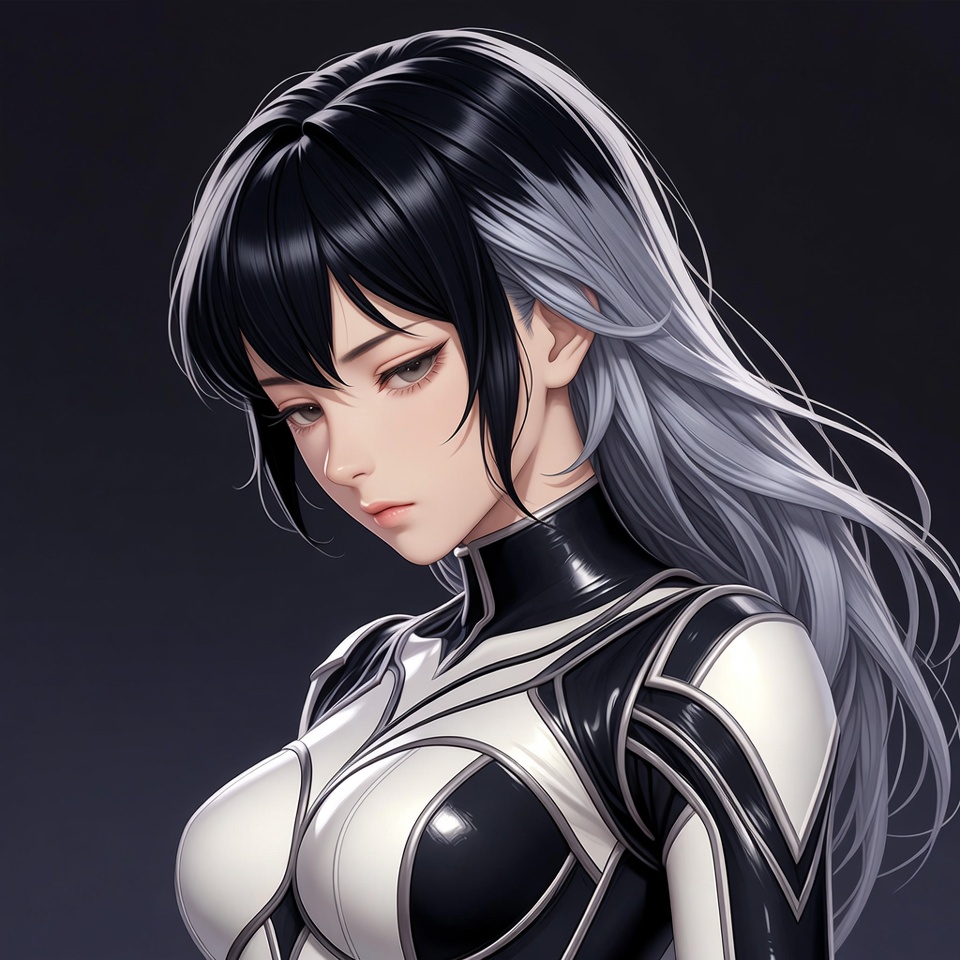 Anime girl in black white bodysuit Anime girl in black white bodysuit