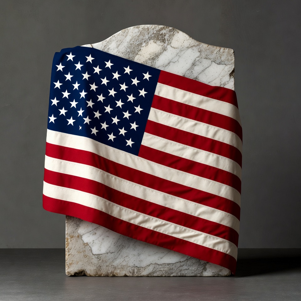 American Flag Draped on Marble Tombstone American Flag Draped on Marble Tombstone