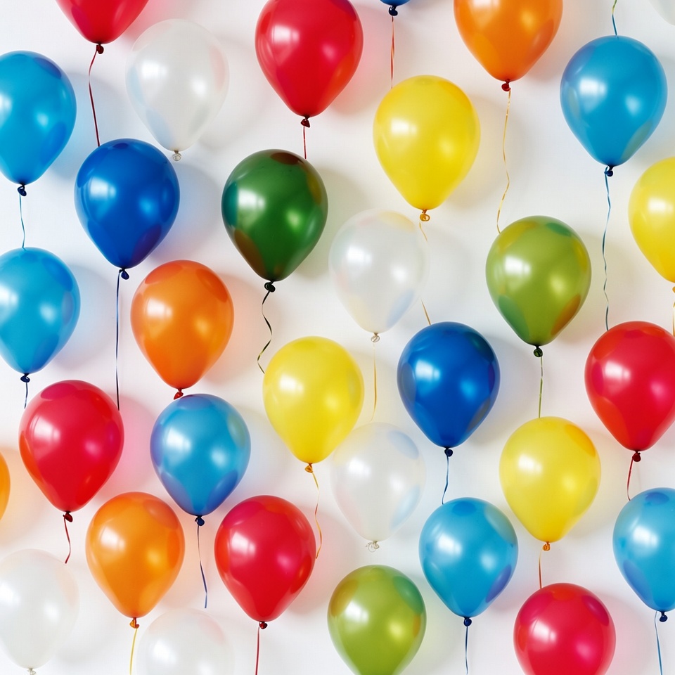 Colorful Balloons Floating Against White Wall Colorful Balloons Floating Against White Wall