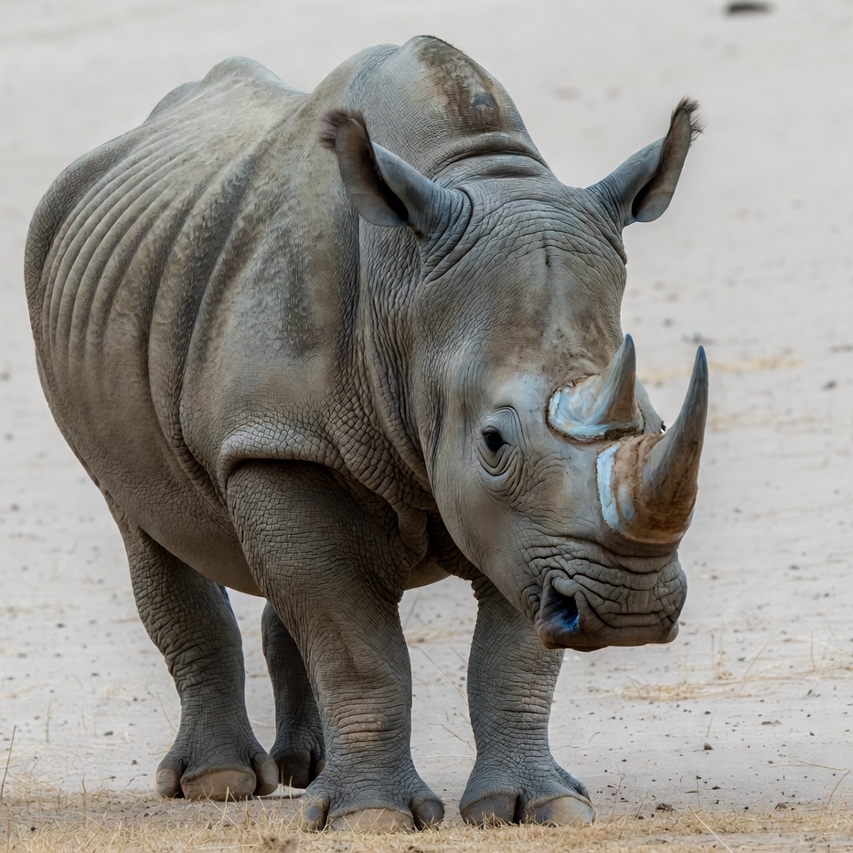 Baby rhino standing on sand Baby rhino standing on sand