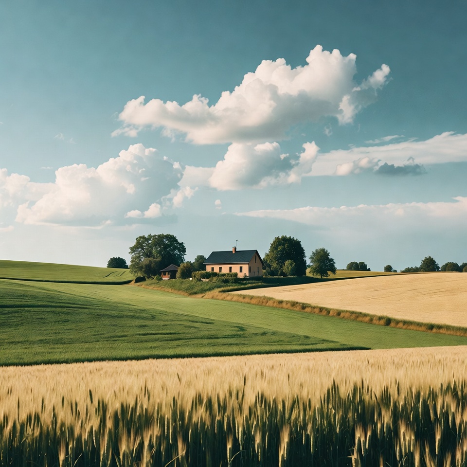 Pink house in rolling wheat fields Pink house in rolling wheat fields