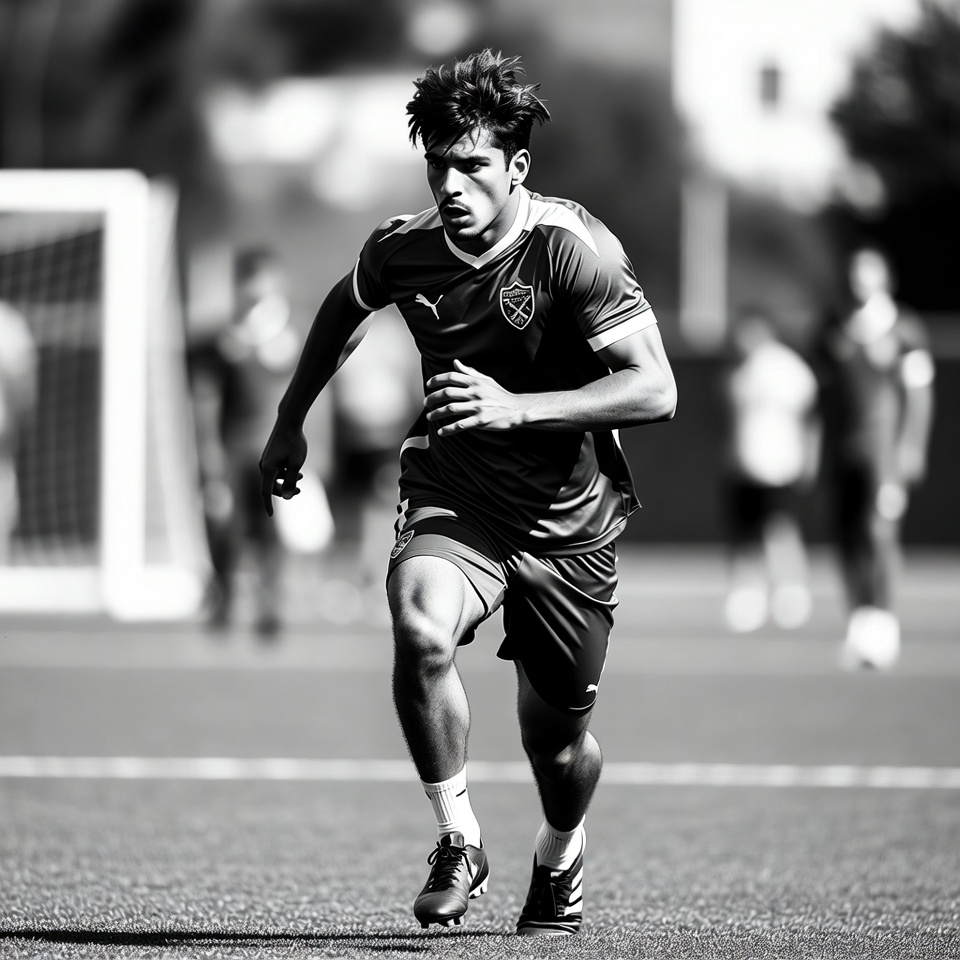 Young soccer player sprinting on field Young soccer player sprinting on field