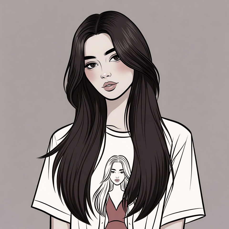 Asian woman in white t-shirt with illustration Asian woman in white t-shirt with illustration