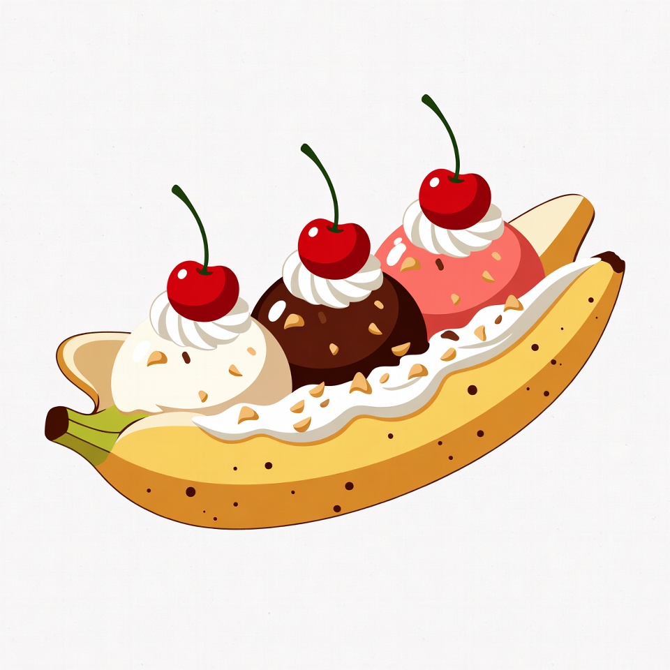 Banana Split Ice Cream Illustration Banana Split Ice Cream Illustration