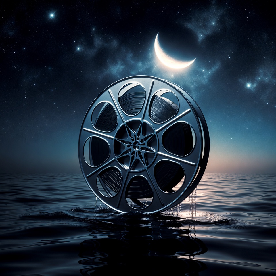 Film Reel in Night Ocean Film Reel in Night Ocean