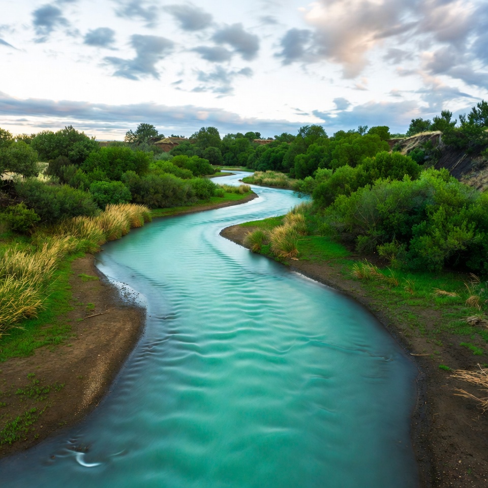 Turquoise River Winding Through Green Vegetation Turquoise River Winding Through Green Vegetation