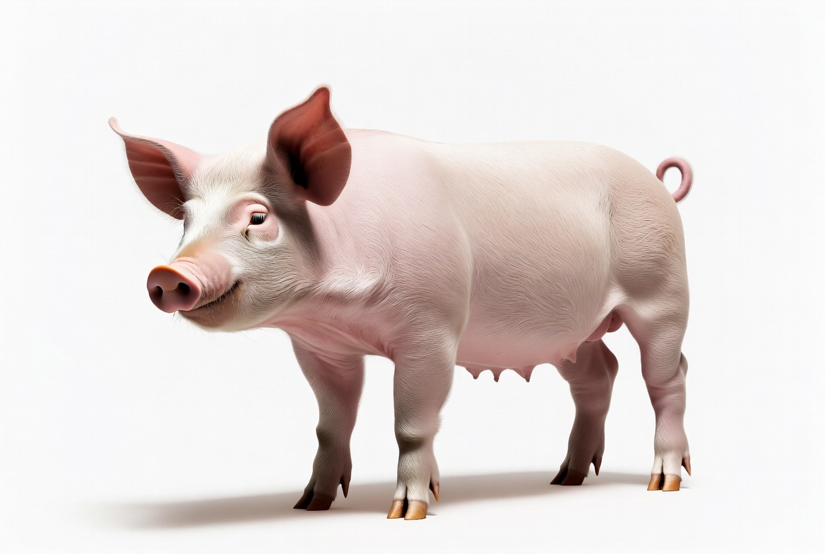 Pink pig standing on white background Pink pig standing on white background