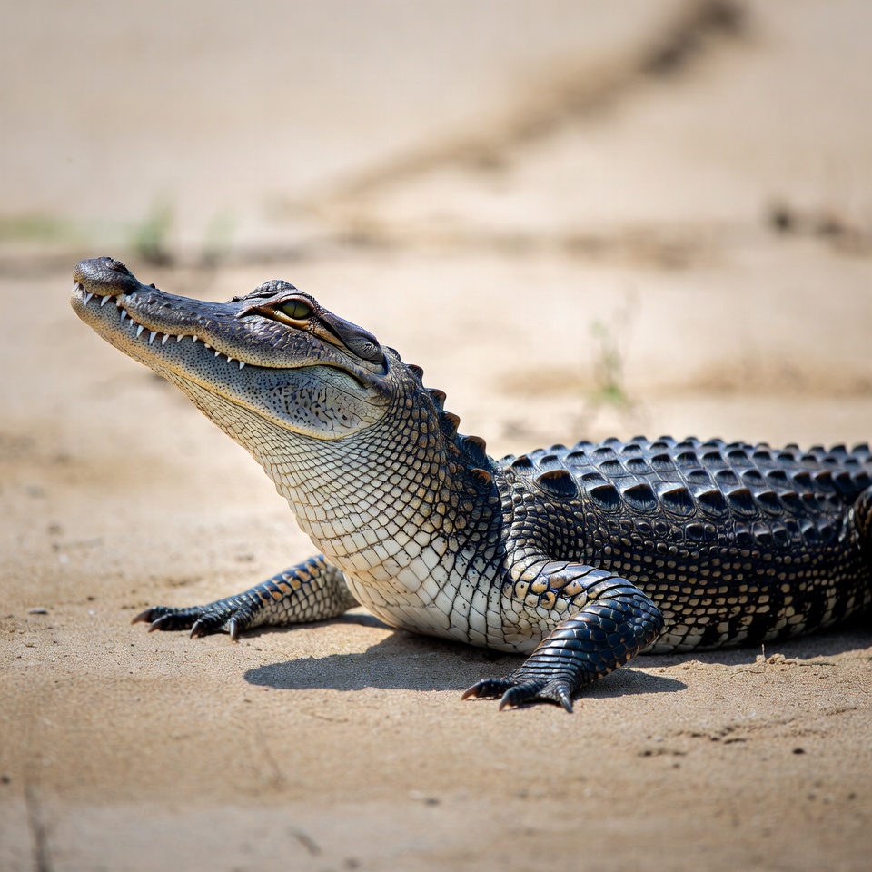 Alligator lying on sandy ground Alligator lying on sandy ground