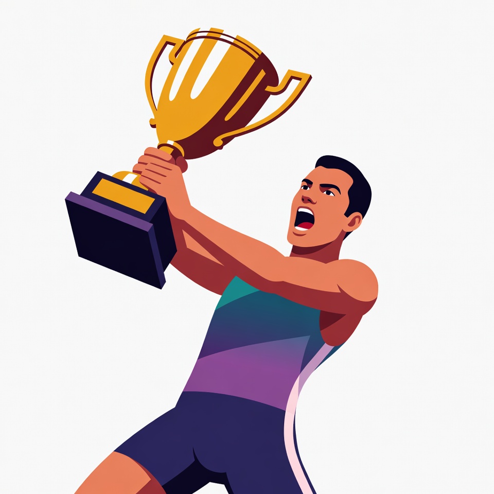 Athlete holding trophy victoriously Athlete holding trophy victoriously