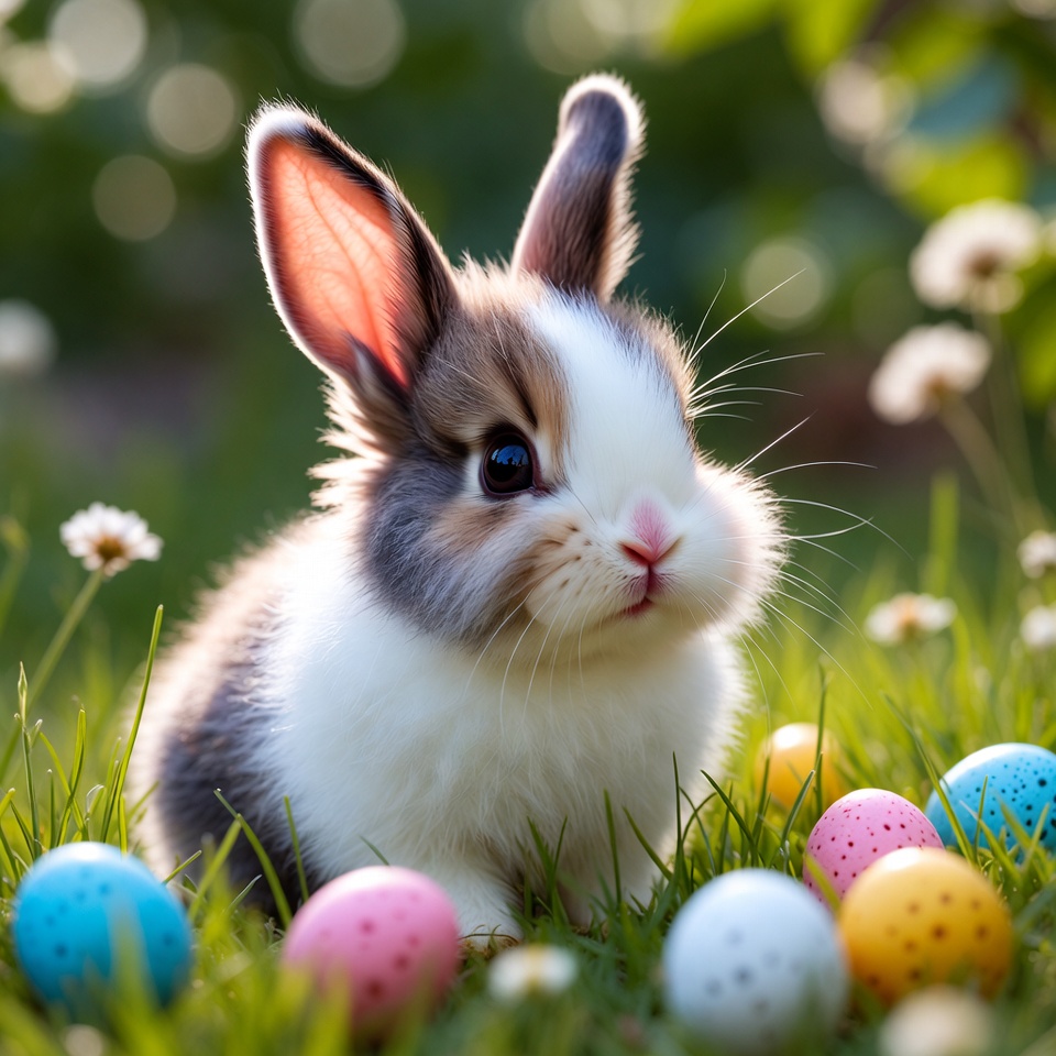 Cute bunny with Easter eggs Cute bunny with Easter eggs