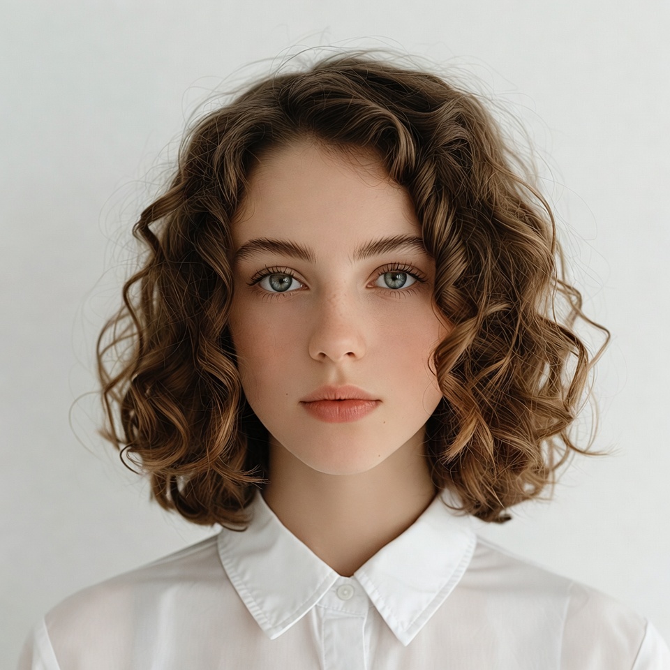 Young woman with curly brown hair Young woman with curly brown hair